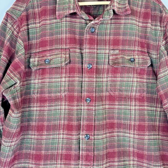 Orvis Mens XL Plaid Flannel Shirt Jacket Red Green Heavyweight Outdoor Workwear - Picture 4 of 15